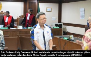 Dalam sidang putusan kali ini Terdakwa Rudy tidak didampingi oleh kuasa hukum atas nama Dr. H. D. Djunaedi, SH., Sp.N, MH. dan Andreas Haryanto, SH., CN.
