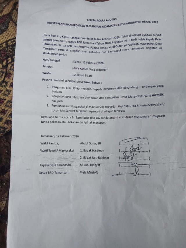 Kepala Desa Tamansari Setu Langgar Perjanjian Kesepakatan Bersama