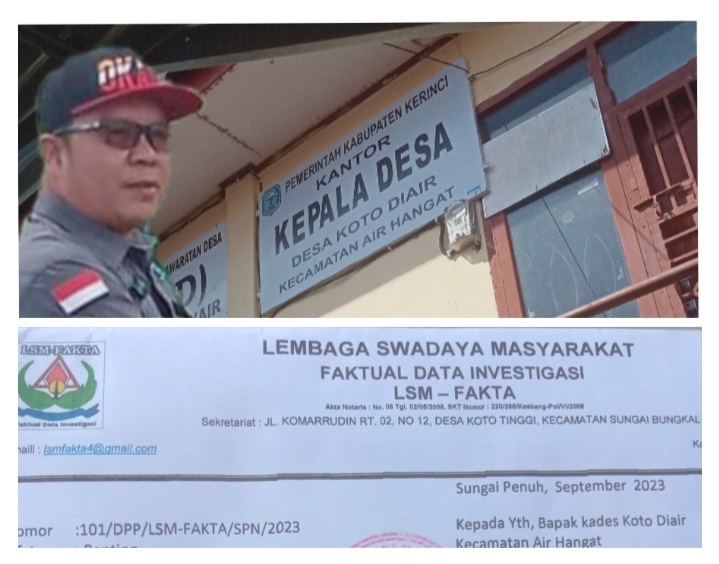 Surat Klarifikasi Tidak Dijawab LSM Fakta Persiapkan LP Oknum Kades Koto Diair ke APH
