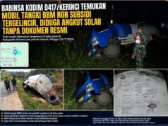 BABINSA KODIM 0417/KERINCI Temukan Mobil Tangki BBM Non Subsidi Tergelincir, Diduga Angkut Tanpa Dokumen Resmi
